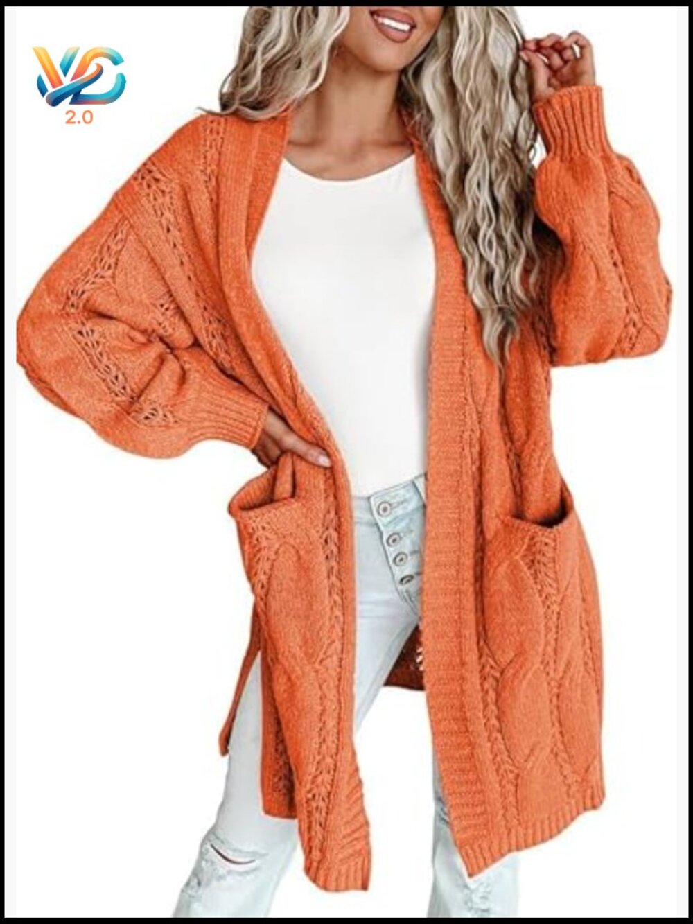 Open Front Long Sleeve Cardigan Sweater with Pockets